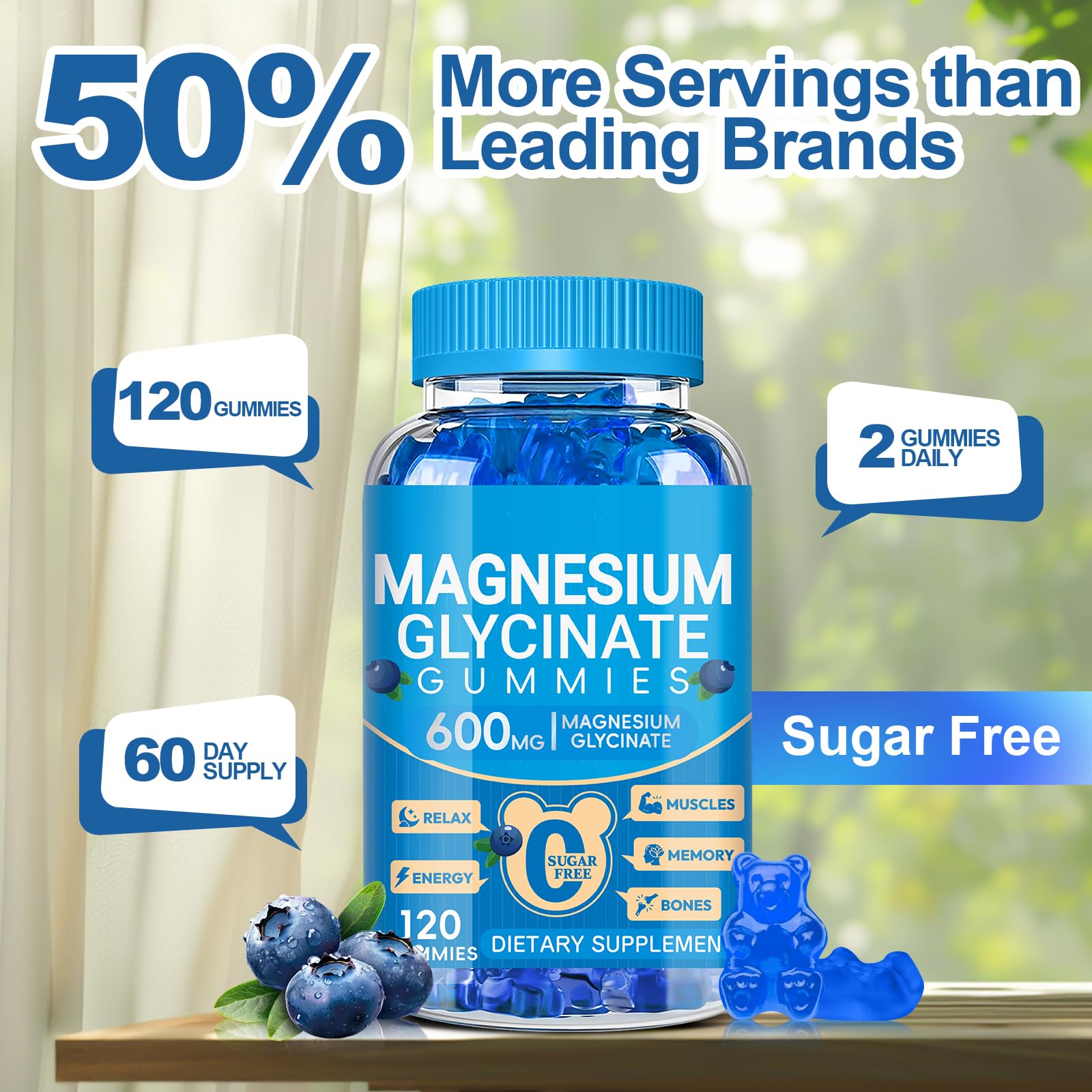 Magnesium Glycinate Gummies 600mg, Chewable Sugar Free Potassium Magnesium Gummies with Manganese Glycinate, Vitamin D, B6, and CoQ10 for Calm Suppor - Maple Wellness Supplements