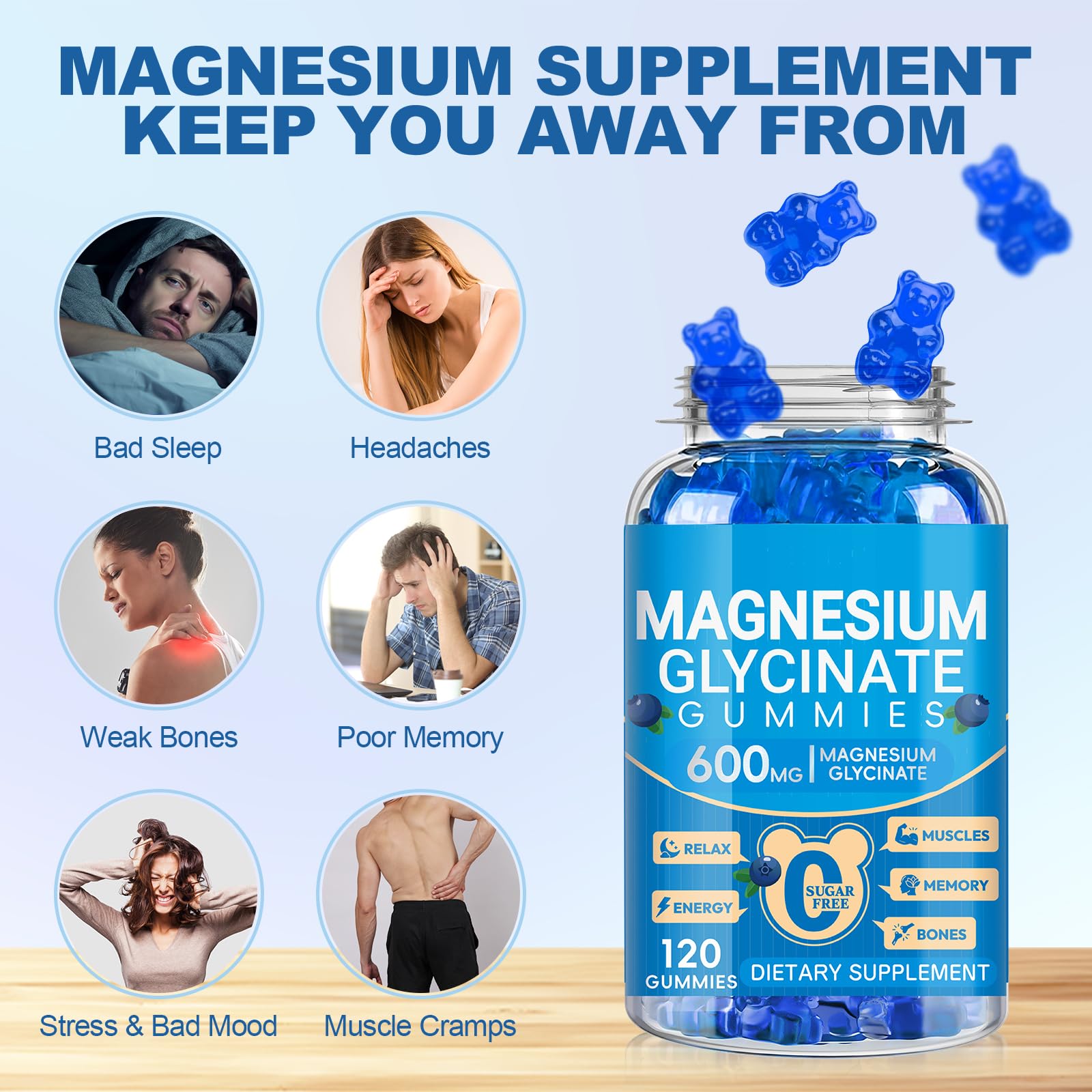 Magnesium Glycinate Gummies 600mg, Chewable Sugar Free Potassium Magnesium Gummies with Manganese Glycinate, Vitamin D, B6, and CoQ10 for Calm Suppor - Maple Wellness Supplements
