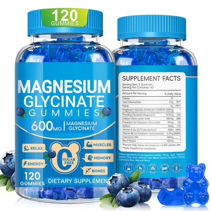 Magnesium Glycinate Gummies 600mg, Chewable Sugar Free Potassium Magnesium Gummies with Manganese Glycinate, Vitamin D, B6, and CoQ10 for Calm Suppor - Maple Wellness Supplements