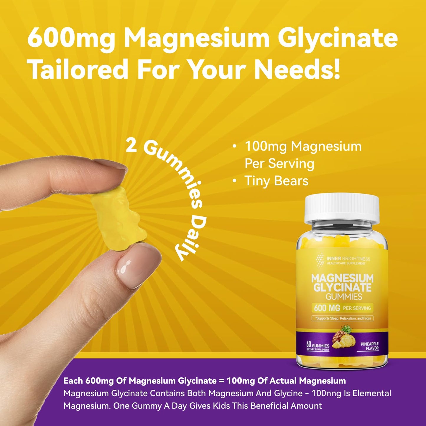 Magnesium Glycinate Gummies 600mg, Non-GMO, Gluten-Free, Magnesium Gummies for Adults & Kids, Sleep, Relaxation & Focus - Maple Wellness Supplements