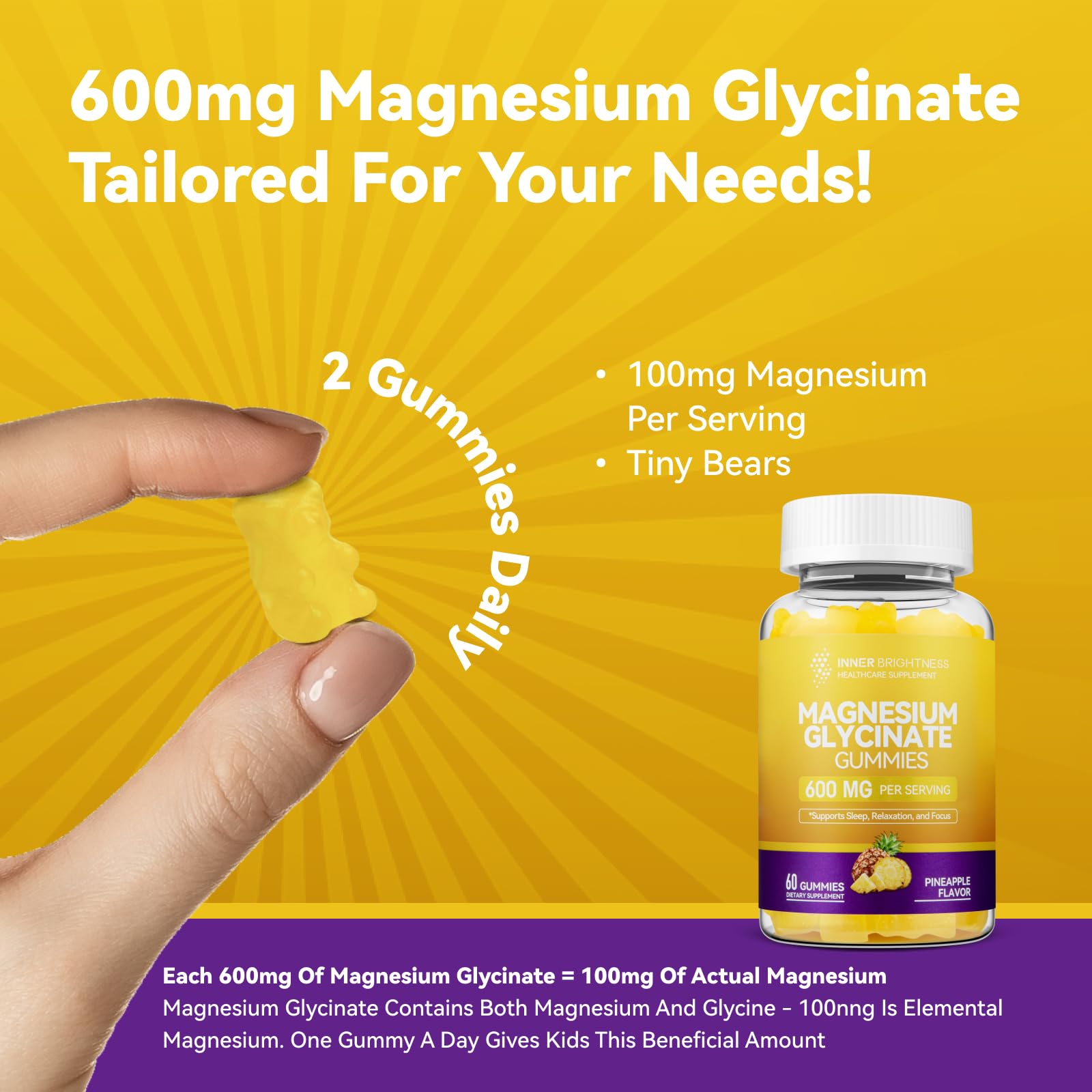 Magnesium Glycinate Gummies 600mg, Non-GMO, Gluten-Free, Magnesium Gummies for Adults & Kids, Sleep, Relaxation & Focus - Maple Wellness Supplements