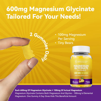 Magnesium Glycinate Gummies 600mg, Non-GMO, Gluten-Free, Magnesium Gummies for Adults & Kids, Sleep, Relaxation & Focus - Maple Wellness Supplements