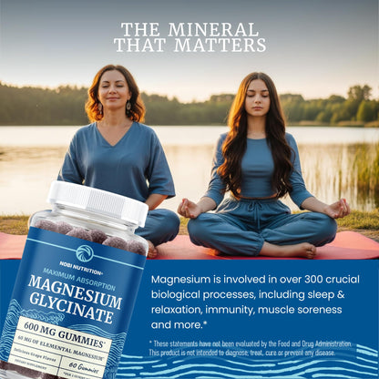 Magnesium Glycinate Gummies 600MG | Sleep, Calm & Relaxation Support | 60MG Elemental Mag Per Serving | Grape Flavor, Gluten-Free | High Absorption Magnesium Gummies for Women, Men & Family | 60 Ct - Maple Wellness Supplements