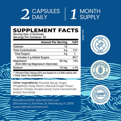 Magnesium Glycinate Gummies 600MG | Sleep, Calm & Relaxation Support | 60MG Elemental Mag Per Serving | Grape Flavor, Gluten-Free | High Absorption Magnesium Gummies for Women, Men & Family | 60 Ct - Maple Wellness Supplements