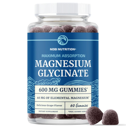 Magnesium Glycinate Gummies 600MG | Sleep, Calm & Relaxation Support | 60MG Elemental Mag Per Serving | Grape Flavor, Gluten-Free | High Absorption Magnesium Gummies for Women, Men & Family | 60 Ct - Maple Wellness Supplements