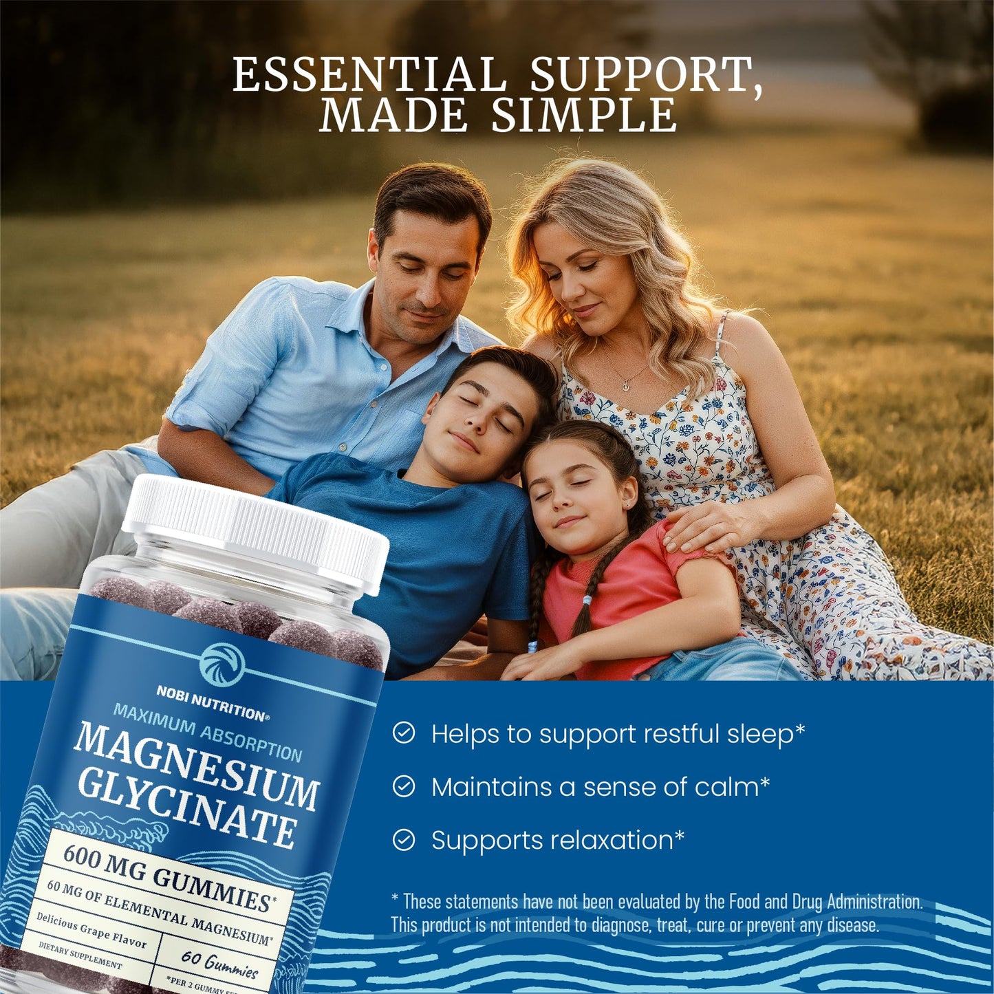 Magnesium Glycinate Gummies 600MG | Sleep, Calm & Relaxation Support | 60MG Elemental Mag Per Serving | Grape Flavor, Gluten-Free | High Absorption Magnesium Gummies for Women, Men & Family | 60 Ct - Maple Wellness Supplements