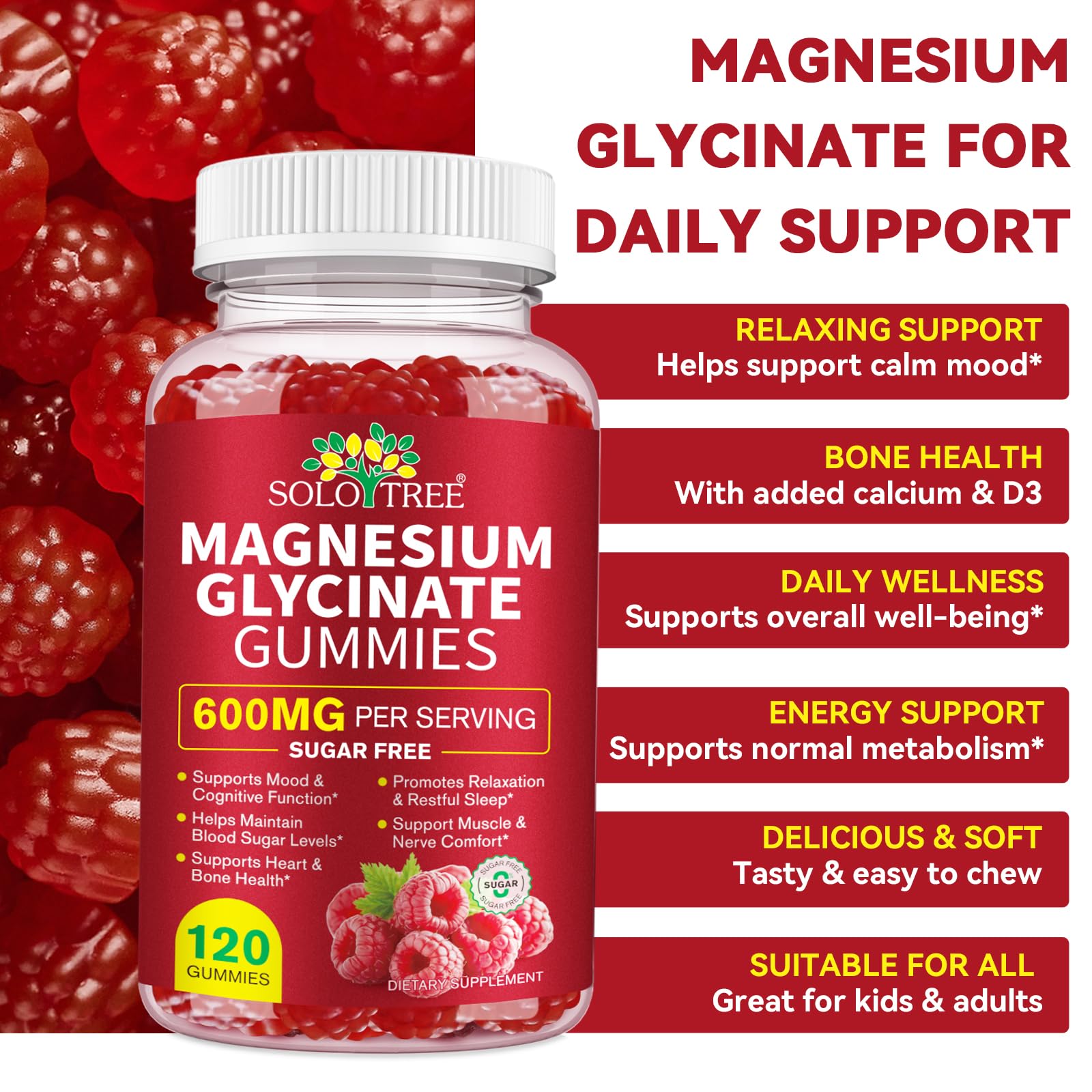 Magnesium Glycinate Gummies 600mg – Sugar-Free High Absorption Magnesium with L-Threonate, Supports Relaxation, Calm & Restful Sleep, - Maple Wellness Supplements