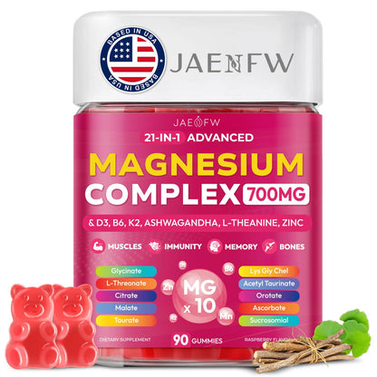 Magnesium Glycinate Gummies 700MG - 21-in-1 Advanced Magnesium Supplement with Ashwagandha, L-Theanine, Zinc, Vitamin - Sugar Free Magnesium Gummies for zzZ - Maple Wellness Supplements