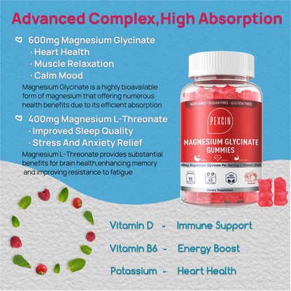 Magnesium Glycinate Gummies for Adults & Kids, 1000mg High Absorption Magnesium Complex Supplement, Sugar Free with Potassium,Vitamins for Calm, Sleep Supprt - Maple Wellness Supplements