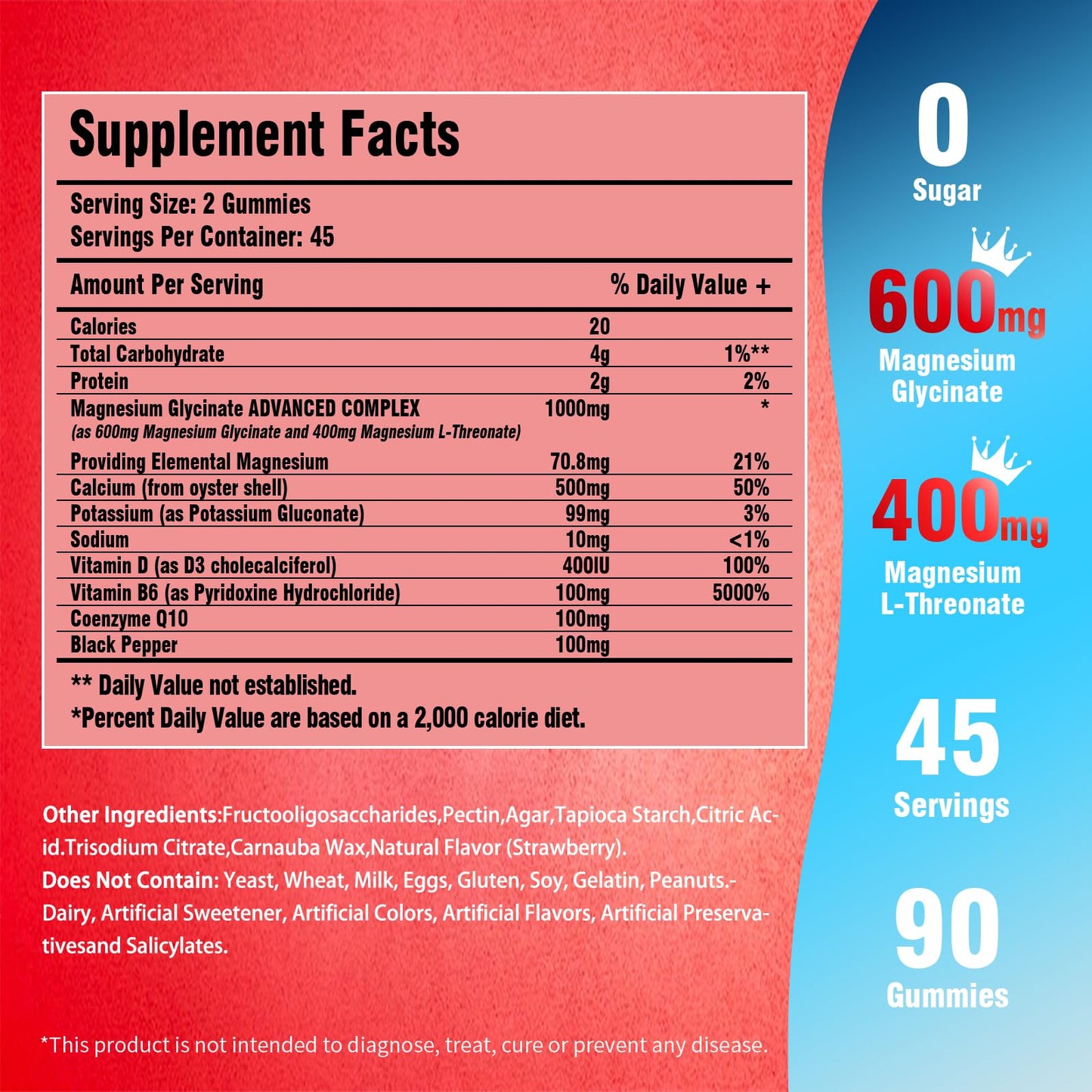 Magnesium Glycinate Gummies for Adults & Kids, 1000mg High Absorption Magnesium Complex Supplement, Sugar Free with Potassium,Vitamins for Calm, Sleep Supprt - Maple Wellness Supplements