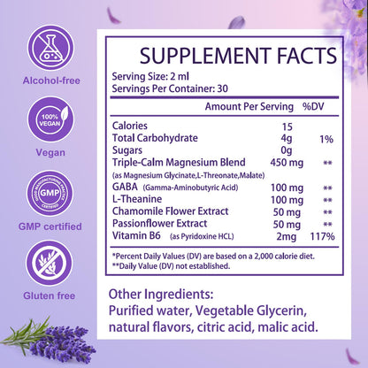 Magnesium Glycinate Liquid Drops for Women & Men, Triple Calm Magnesium Complex Supplement with L-Threonate, Malate, L-Theanine for Kids Adults Calm, Sleep & Mood, Sugar-Free, Natural Flavor, 2 fl oz - Maple Wellness Supplements