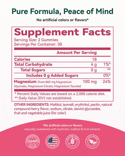 Magnesium Glycinate Plus Gummies 860mg, Sugar-Free, Non-GMO, Gluten-Free, Magnesium Gummies for Adults & Kids, Sleep - Maple Wellness Supplements