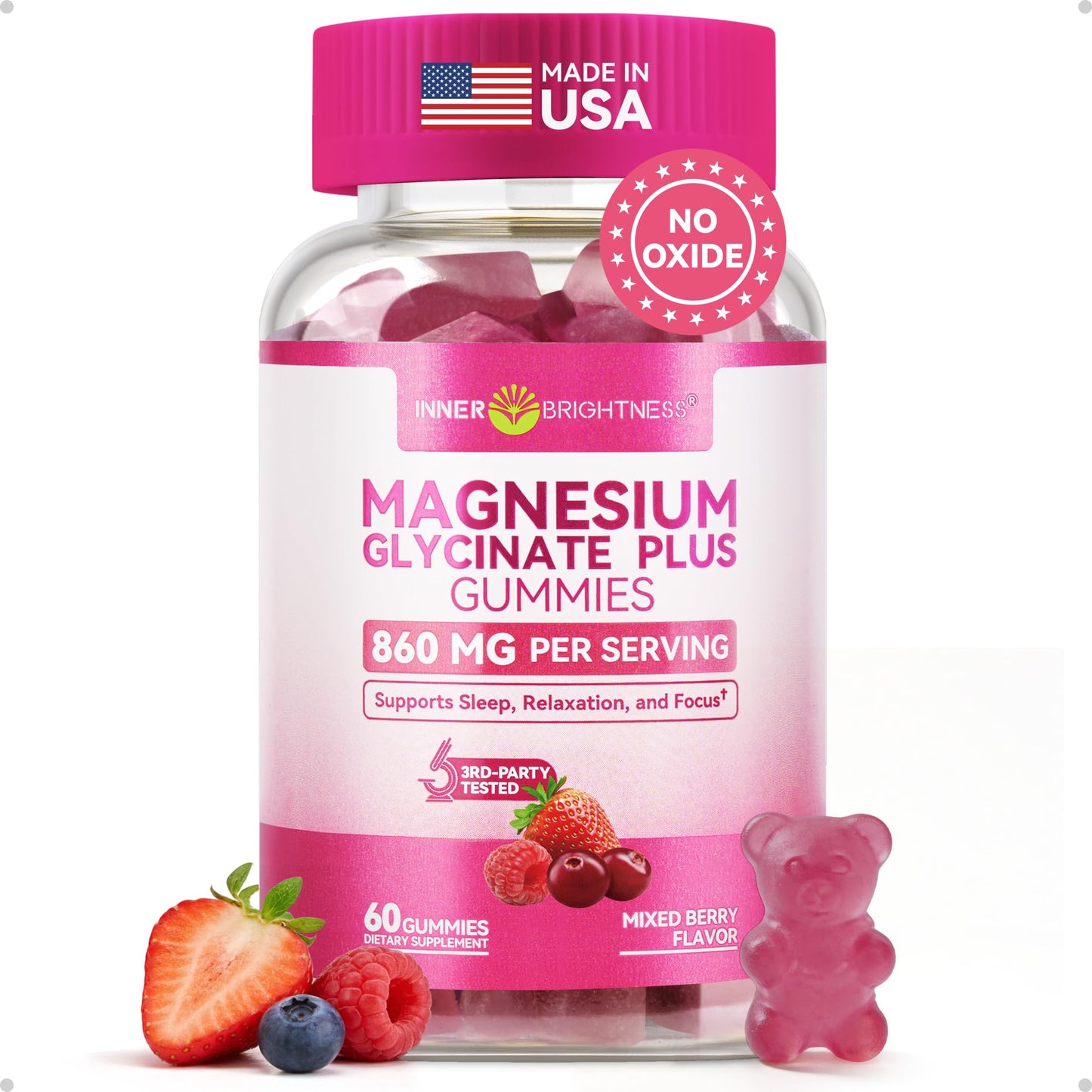 Magnesium Glycinate Plus Gummies 860mg, Sugar-Free, Non-GMO, Gluten-Free, Magnesium Gummies for Adults & Kids, Sleep - Maple Wellness Supplements