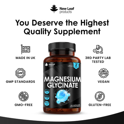 Magnesium Glycinate Supplements - 1040mg of Magnesium - 120 High Strength Capsules - Maple Wellness Supplements