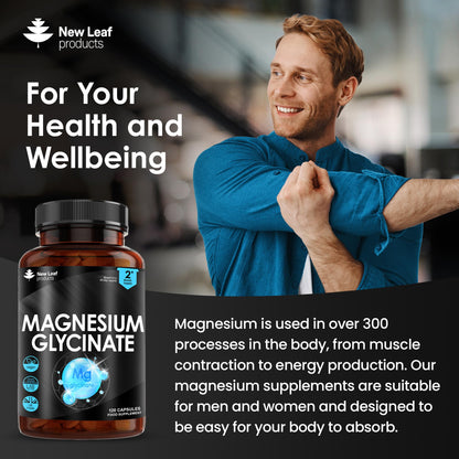 Magnesium Glycinate Supplements - 1040mg of Magnesium - 120 High Strength Capsules - Maple Wellness Supplements