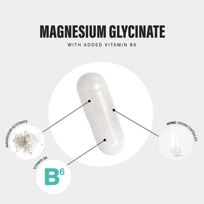 Magnesium Glycinate Supplements & Vitamin B6 - 120 High Strength Capsules - Maple Wellness Supplements