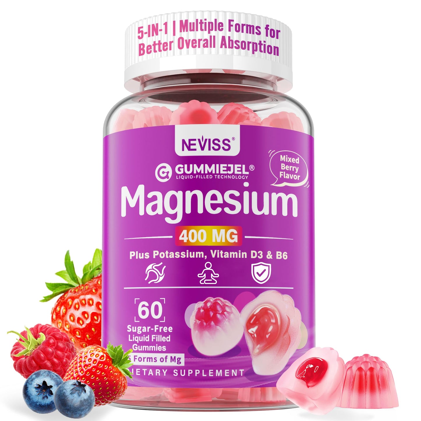 Magnesium Gummies 400mg | 5-in-1 Magnesium Complex for Women & Men: Mag Glycinate, Citrate, Malate, Chloride & Taurate | w/Ashwagandha, D3 & Zinc for Relaxtion, - Maple Wellness Supplements