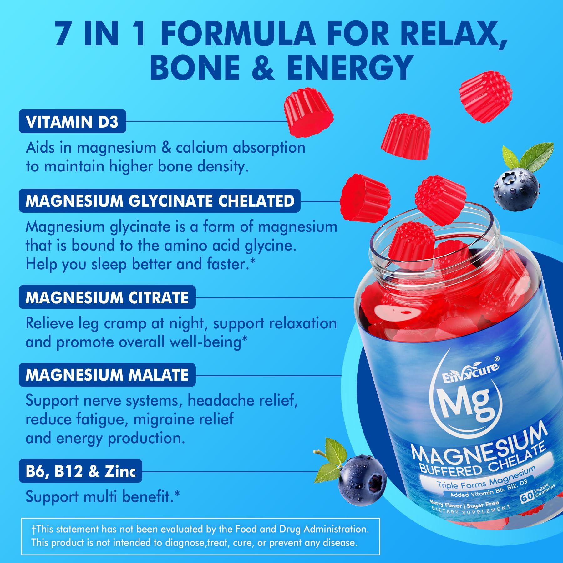 Magnesium Gummies - Triple Magnesium Complex, Magnesium Glycinate Gummies | Magnesium Glycinate, Malate, Citrate w/ D3 B6 B12, for Calm - Maple Wellness Supplements