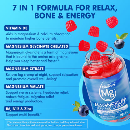 Magnesium Gummies - Triple Magnesium Complex, Magnesium Glycinate Gummies | Magnesium Glycinate, Malate, Citrate w/ D3 B6 B12, for Calm - Maple Wellness Supplements