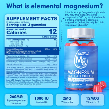 Magnesium Gummies - Triple Magnesium Complex, Magnesium Glycinate Gummies | Magnesium Glycinate, Malate, Citrate w/ D3 B6 B12, for Calm - Maple Wellness Supplements