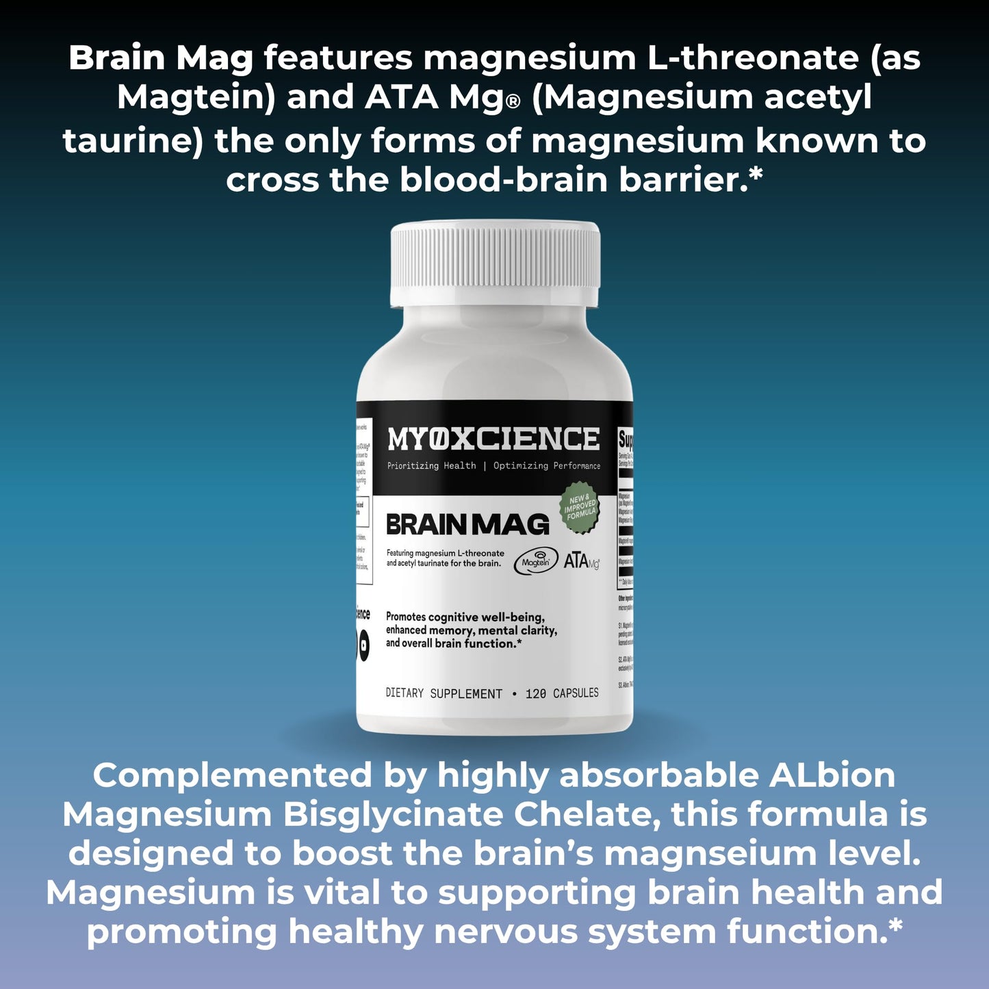 Magnesium L-Threonate + Mag Acetyl-Taurate (ATA Mag) + Mag Glycinate | Promotes Cognitive Well-Being, Enhanced Memory, Mental Clarity and Overall Brain Function | 120 Capsules - Maple Wellness Supplements