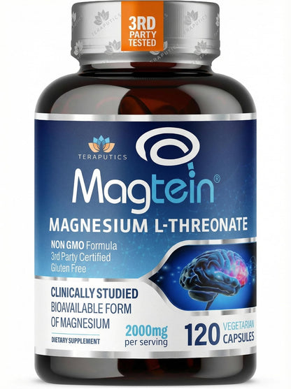 Magnesium L Threonate, Magtein, Brain Supplement for Memory, Focus, Sleep and Cognitive Support, High Absorption Magnesium L-Threonate, Non-GMO - Maple Wellness Supplements