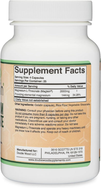 Magnesium L Threonate, Magtein - NSF Certified - Sleep and Cognitive Support – High Absorption - Maple Wellness Supplements