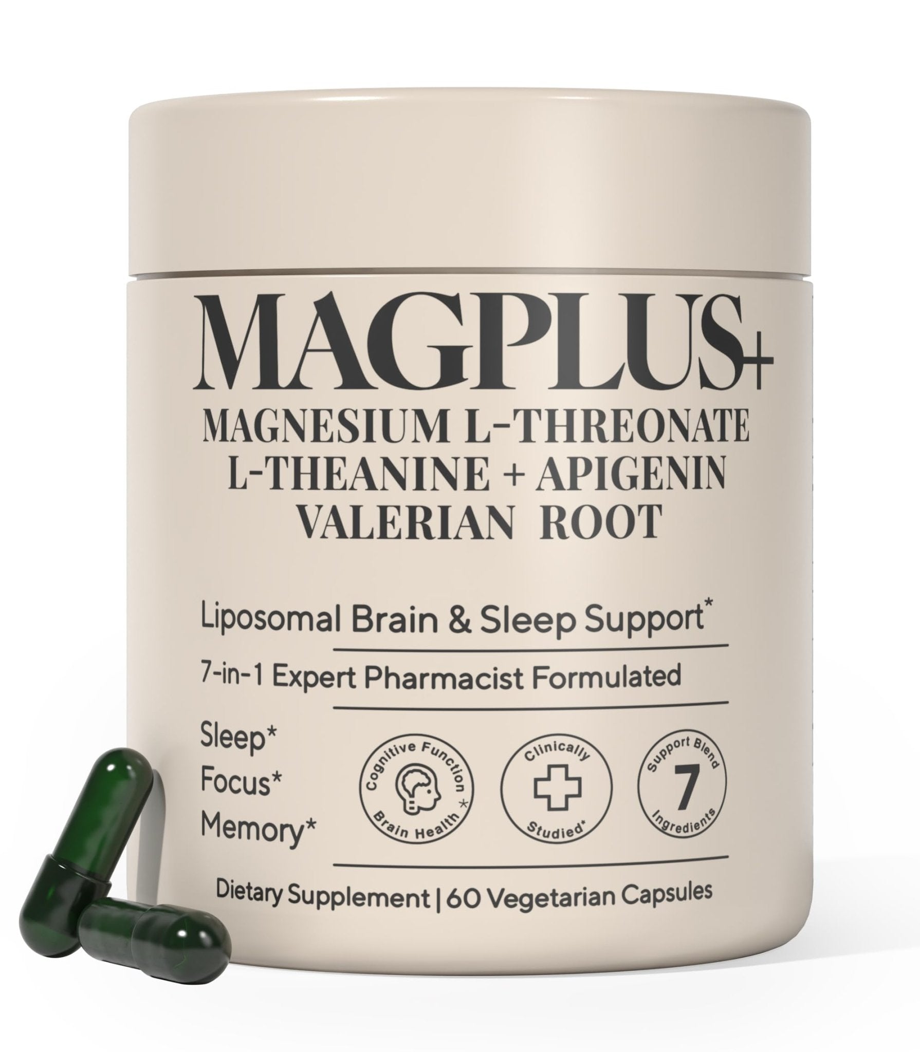 Magnesium L-Threonate with Apigenin, Valerian Root & L-Theanine – No Melatonin Restful Sleep & Brain Supplement – Clinically Studied 7-Ingredient Formula - Maple Wellness Supplements