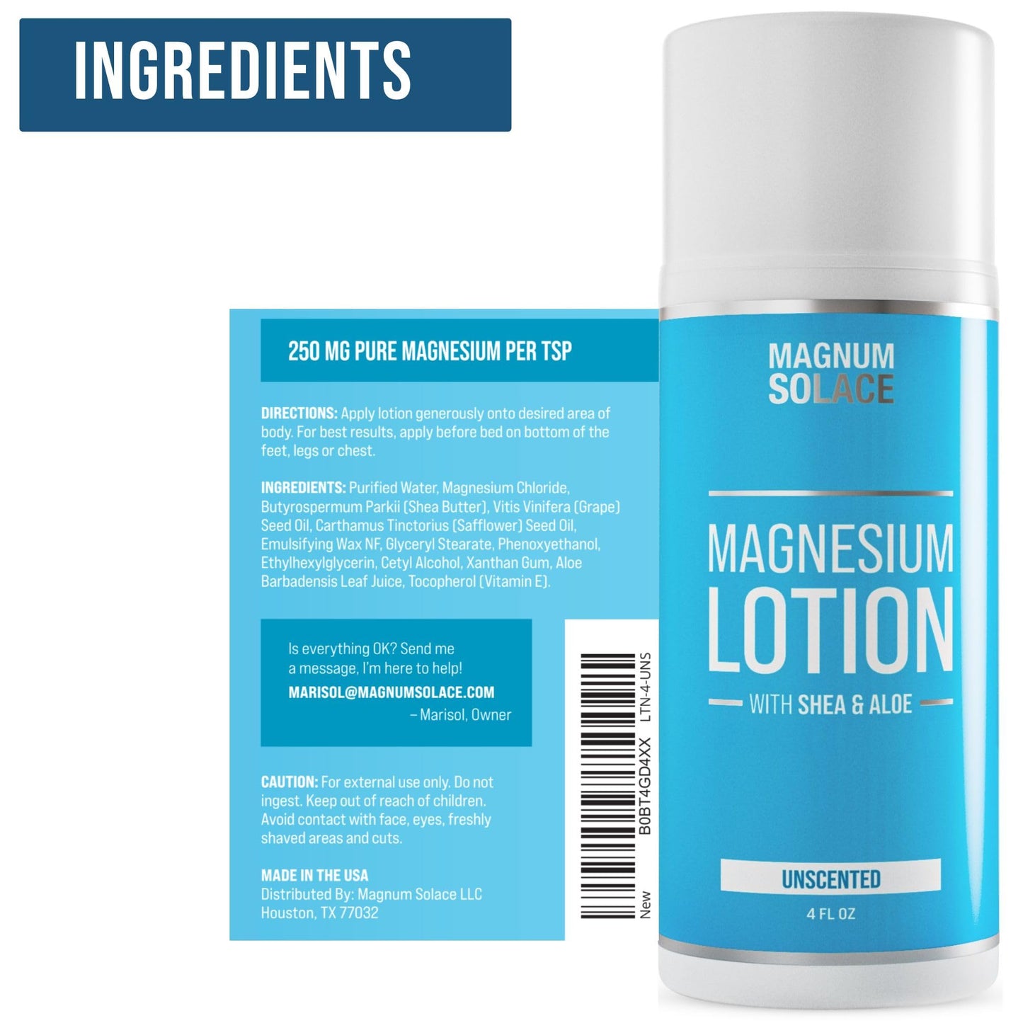 Magnesium Lotion – Super Concentrated – Made with Aloe and Shea – For Leg Cramps, Sore Muscles & Joints, Rejuvenation – Safe for Kids, Made in the USA (Unscented) - Maple Wellness Supplements