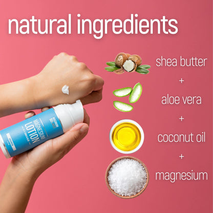 Magnesium Lotion – Super Concentrated – Made with Aloe and Shea – For Leg Cramps, Sore Muscles & Joints, Rejuvenation – Safe for Kids, Made in the USA (Unscented) - Maple Wellness Supplements
