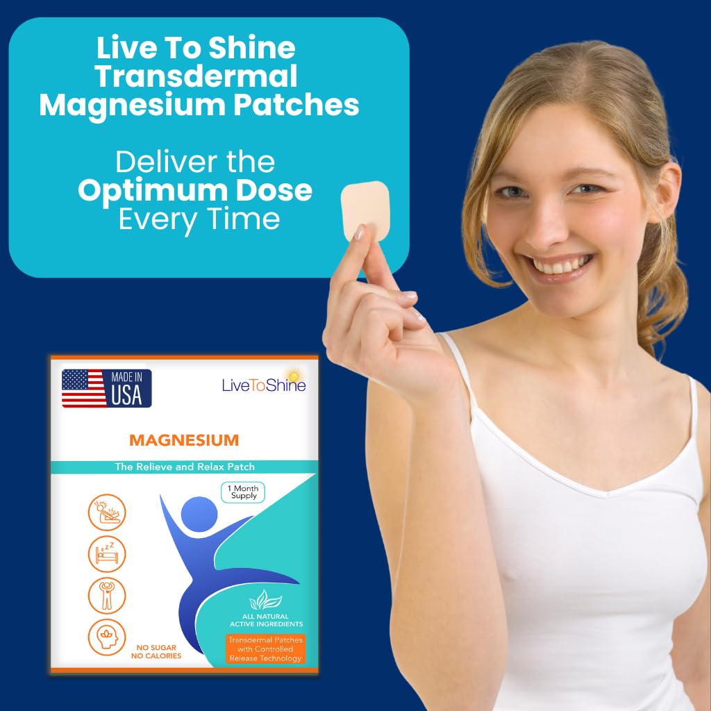 Magnesium Patches for Men and Women - Sleep Support & Relaxation, Muscle Recovery, Nerve Function - USA Made - 30 Premium Fast-Acting, Slow-Release Patches - Live To Shine - Maple Wellness Supplements