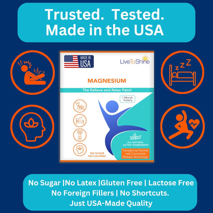 Magnesium Patches for Men and Women - Sleep Support & Relaxation, Muscle Recovery, Nerve Function - USA Made - 30 Premium Fast-Acting, Slow-Release Patches - Live To Shine - Maple Wellness Supplements