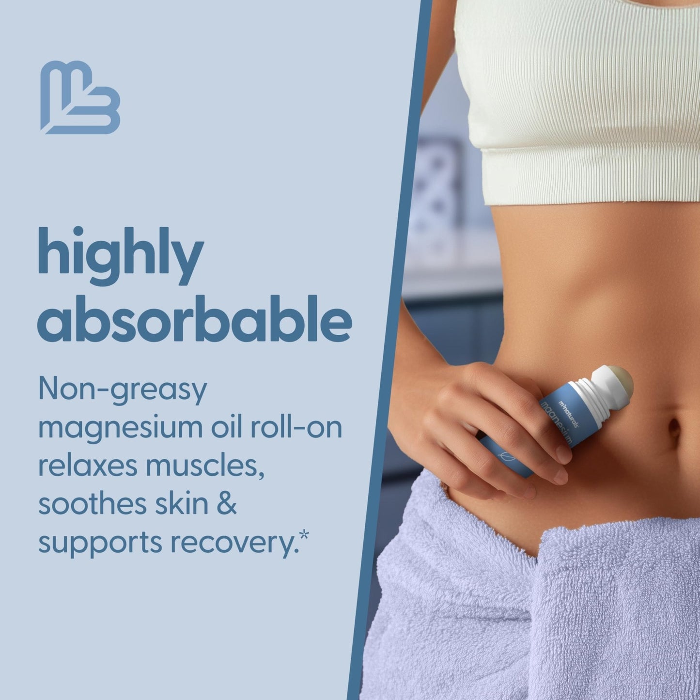 Magnesium Roll On for Adults & Kids, Easy Application for Sore Muscles, Feet, Joints and Leg Cramps, Helps with Sleeping and Post-Workout Recovery, for Sensitive Skin, 3 fl oz, by M3 - Maple Wellness Supplements
