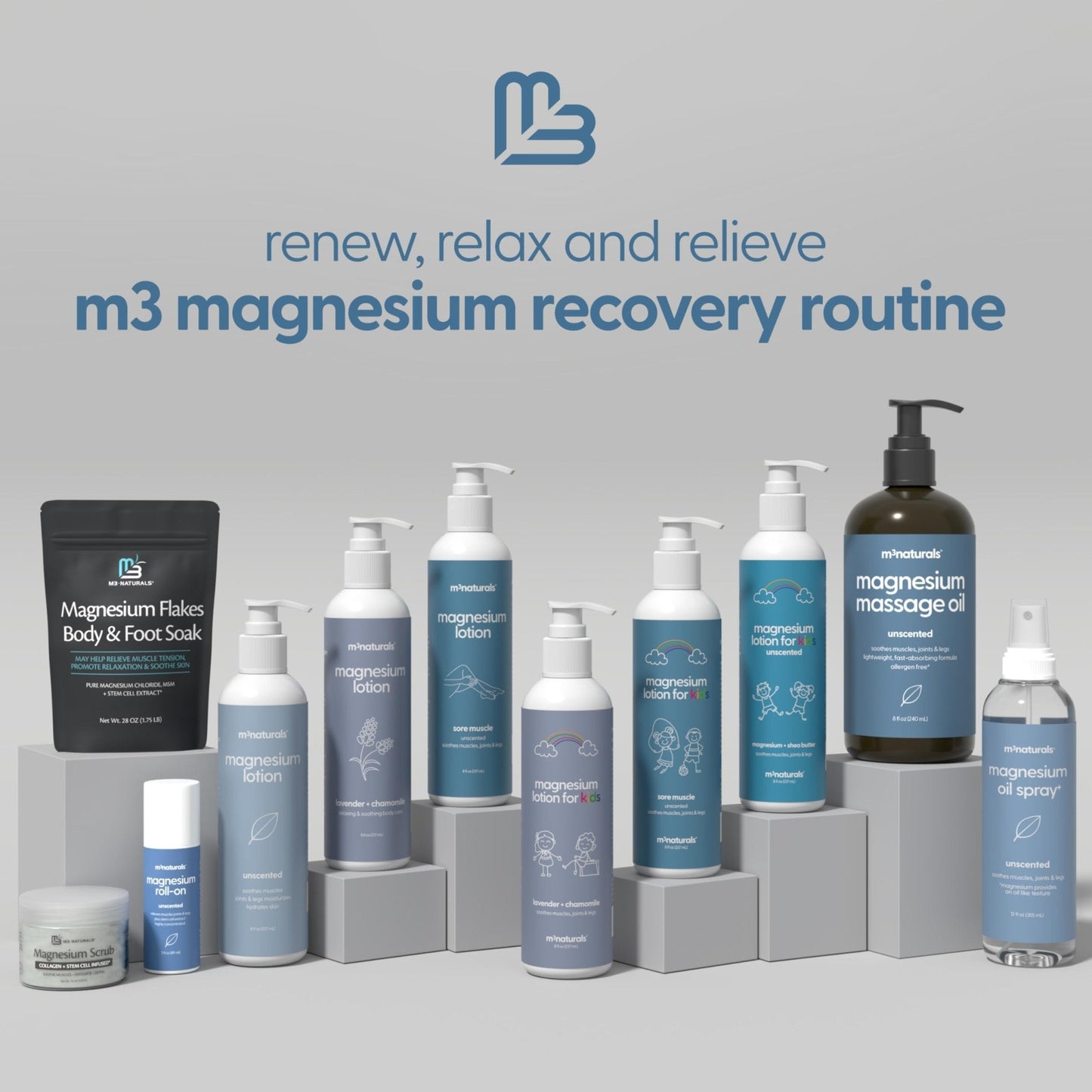 Magnesium Roll On for Adults & Kids, Easy Application for Sore Muscles, Feet, Joints and Leg Cramps, Helps with Sleeping and Post-Workout Recovery, for Sensitive Skin, 3 fl oz, by M3 - Maple Wellness Supplements