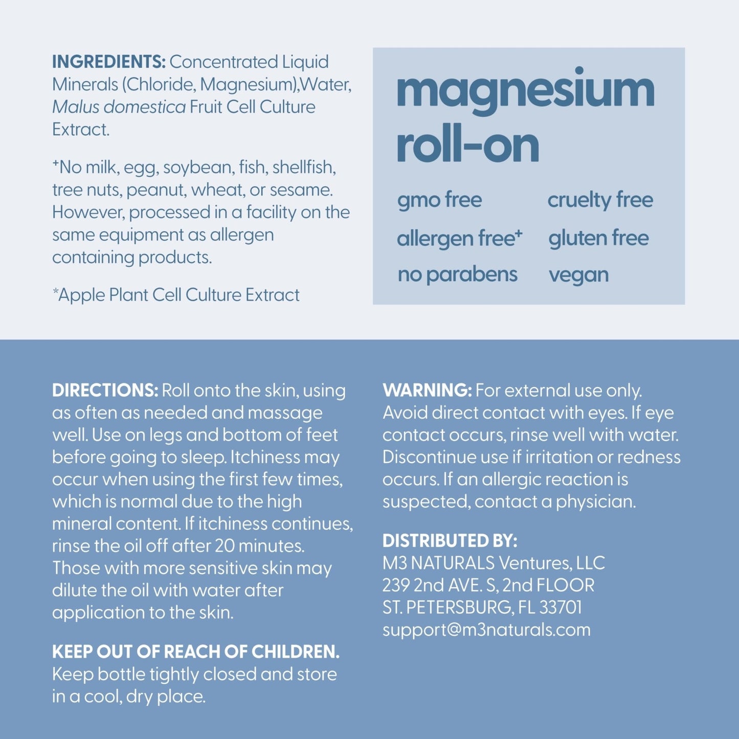 Magnesium Roll On for Adults & Kids, Easy Application for Sore Muscles, Feet, Joints and Leg Cramps, Helps with Sleeping and Post-Workout Recovery, for Sensitive Skin, 3 fl oz, by M3 - Maple Wellness Supplements