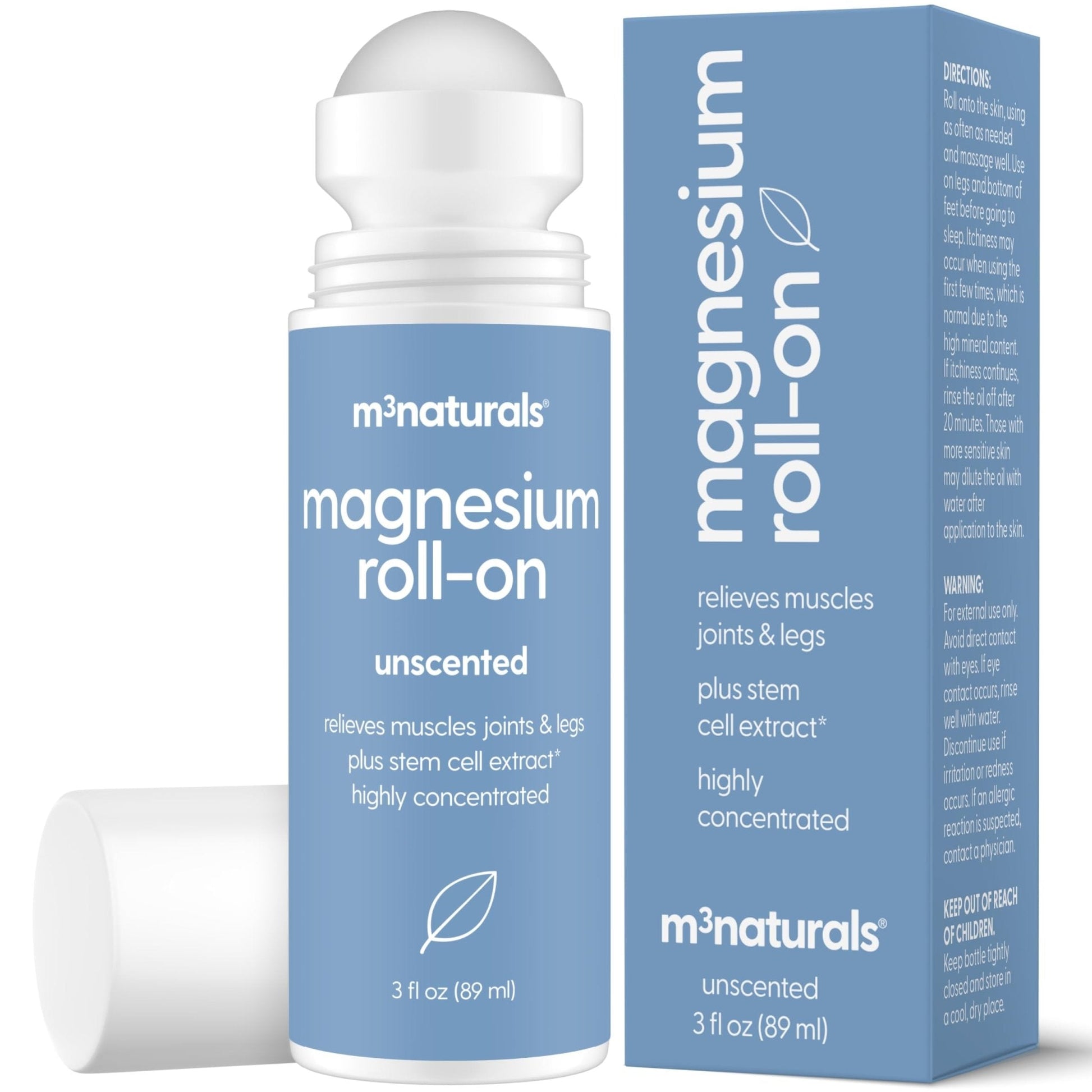 Magnesium Roll On for Adults & Kids, Easy Application for Sore Muscles, Feet, Joints and Leg Cramps, Helps with Sleeping and Post-Workout Recovery, for Sensitive Skin, 3 fl oz, by M3 - Maple Wellness Supplements