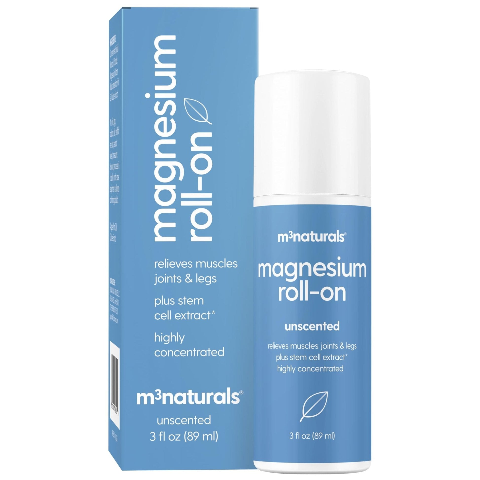 Magnesium Roll On for Adults & Kids, Easy Application for Sore Muscles, Feet, Joints and Leg Cramps, Helps with Sleeping and Post-Workout Recovery, for Sensitive Skin, 3 fl oz, by M3 - Maple Wellness Supplements