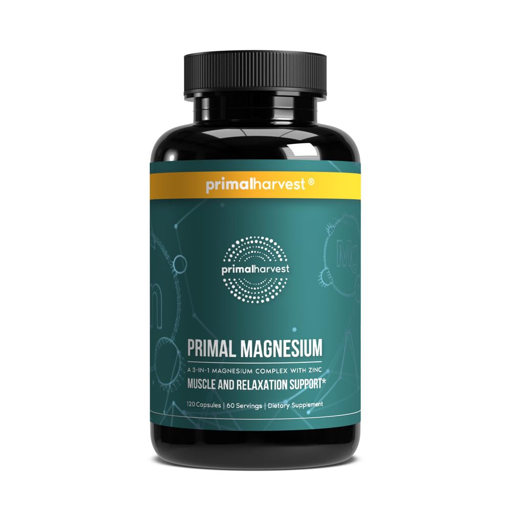 Magnesium Supplement Complex 310mg by Primal Harvest with Magnesium Glycinate, Citrate, Malate, and Zinc 120 Capsules - Maple Wellness Supplements