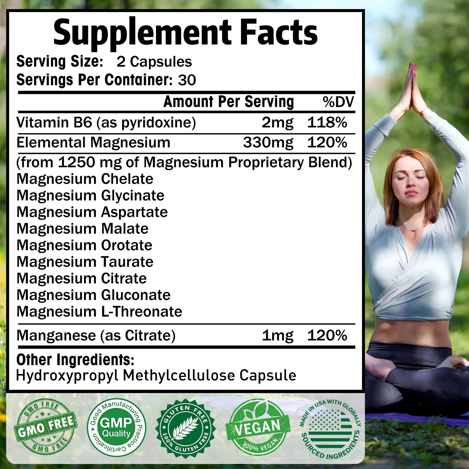 Magnesium Supplement with 9 Forms of High Absorption Magnesium Glycinate, L-threonate, Citrate, Malate and More for Muscle, Brain Support, Non-GMO, Gluten & Soy Free, 60 Capsules - Maple Wellness Supplements