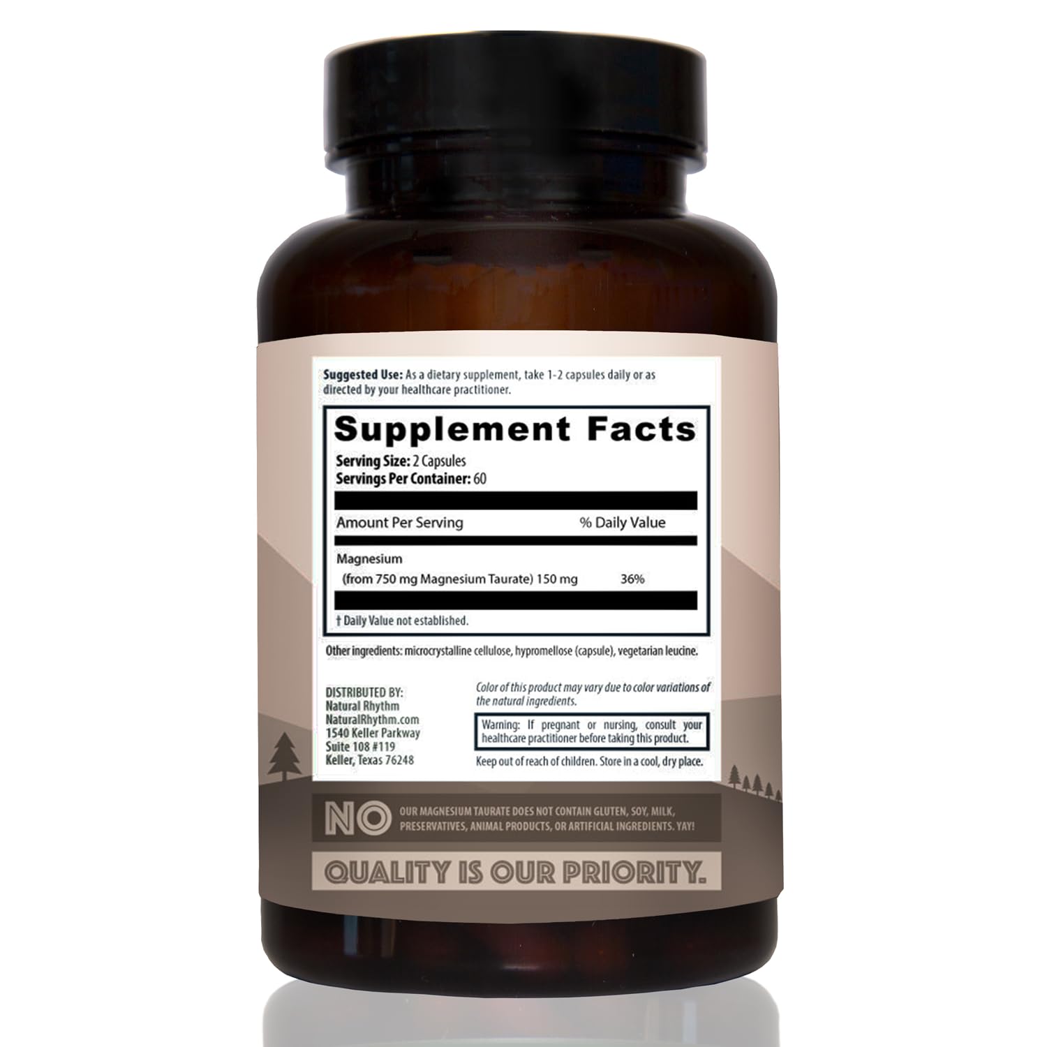 Magnesium Taurate 750mg (150mg Elemental Magnesium) – 120 Vegetarian Capsules – High-Absorption Magnesium Taurate Supplement for Heart, Muscle, and Nerve Support - Maple Wellness Supplements