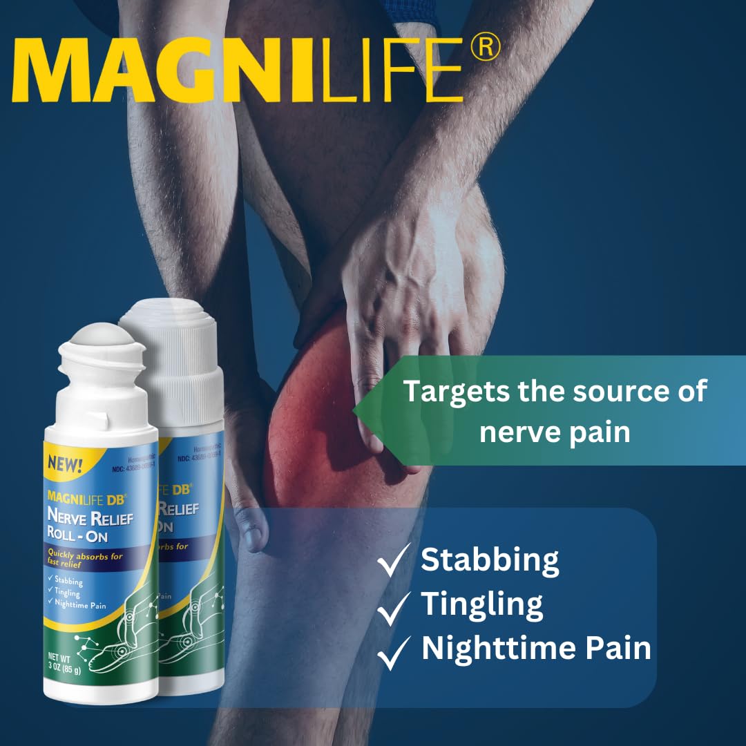 Magnilife DB Nerve Relief Roll On, 3 Oz, Topical Nerve Pain Relief for Feet, Legs, Hands & Arms, Helps Soothe Stabbing, Burning & Tingling Discomfort, Fast-Absorbing, Non-Greasy & Unscented Formula - Maple Wellness Supplements