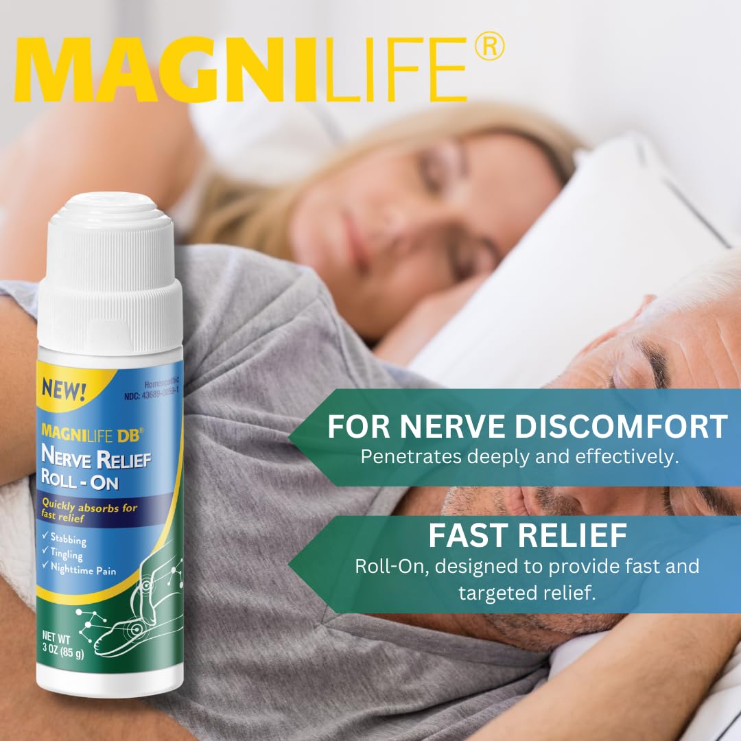 Magnilife DB Nerve Relief Roll On, 3 Oz, Topical Nerve Pain Relief for Feet, Legs, Hands & Arms, Helps Soothe Stabbing, Burning & Tingling Discomfort, Fast-Absorbing, Non-Greasy & Unscented Formula - Maple Wellness Supplements