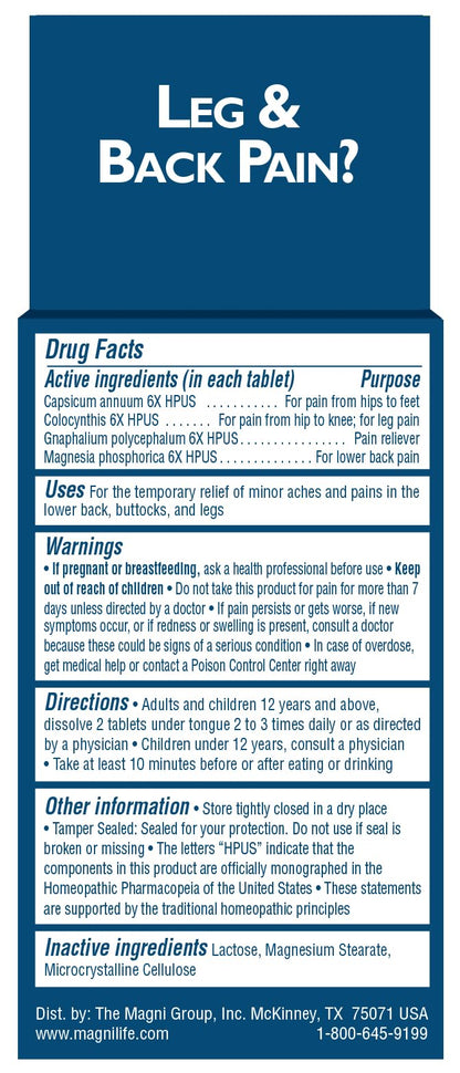 MagniLife Leg & Back Pain Relief Tablets,125 Ct, Fast-Acting Pain Relief Naturally Soothes Burning, Tingling & Stabbing Aches, Symptomatic or Preventative, Non-Habit Forming Quick-Dissolve Tablets - Maple Wellness Supplements