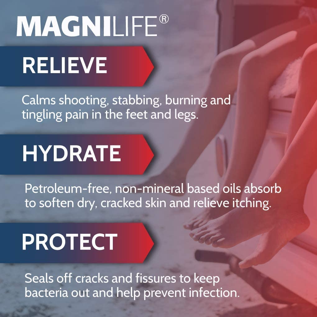 MagniLife Pain Relieving Foot Cream, 4 oz Tube, Soothing Relief for Soreness, Pain, Burning, Tingling, Itching or Sensitivity in Feet & Legs, Moisturizing & Hydrating Foot Cream, No Petroleum - Maple Wellness Supplements