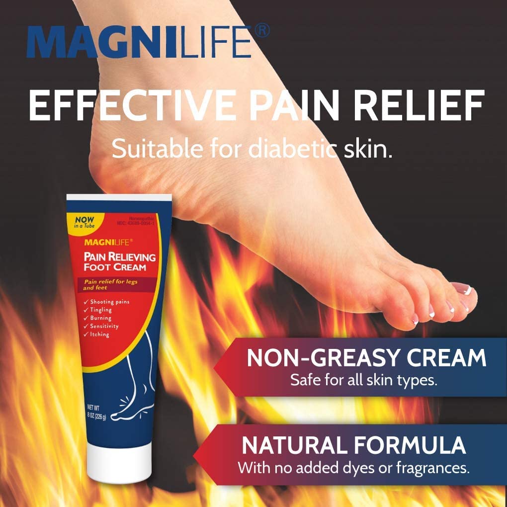 MagniLife Pain Relieving Foot Cream, 4 oz Tube, Soothing Relief for Soreness, Pain, Burning, Tingling, Itching or Sensitivity in Feet & Legs, Moisturizing & Hydrating Foot Cream, No Petroleum - Maple Wellness Supplements
