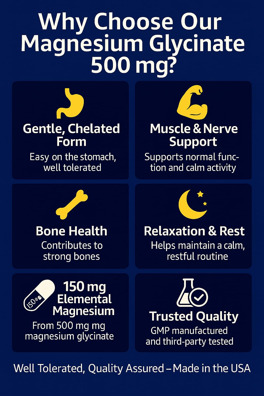 Magno-Humphries Magnesium Glycinate 500 mg - 100 Capsules | Gentle Chelated Form | Muscle, Nerve & Bone Support | Dietary Supplement | GMP Manufactured in The USA - Maple Wellness Supplements