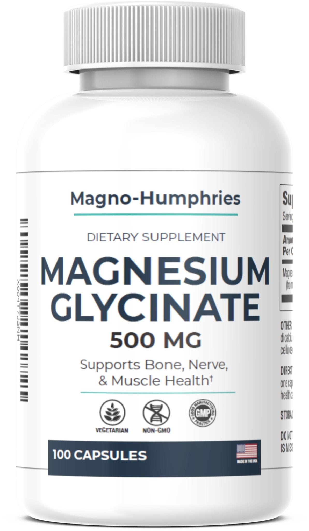 Magno-Humphries Magnesium Glycinate 500 mg - 100 Capsules | Gentle Chelated Form | Muscle, Nerve & Bone Support | Dietary Supplement | GMP Manufactured in The USA - Maple Wellness Supplements