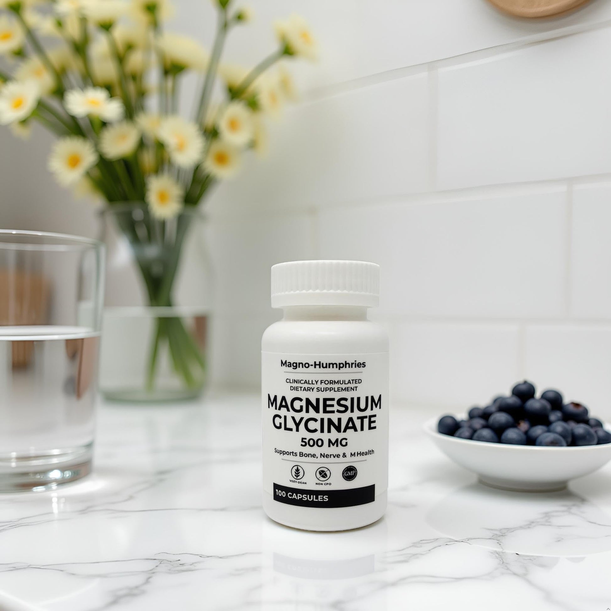Magno-Humphries Magnesium Glycinate 500 mg - 100 Capsules | Gentle Chelated Form | Muscle, Nerve & Bone Support | Dietary Supplement | GMP Manufactured in The USA - Maple Wellness Supplements