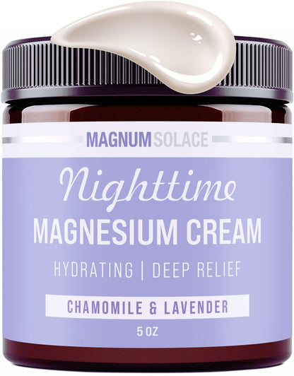 Magnum Solace Magnesium Lotion – Nighttime Magnesium Cream – Apply to Legs, Arms or Chest - Topical Magnesium Chloride – USA Made and Safe for Kids (Chamomile Lavender) - Maple Wellness Supplements