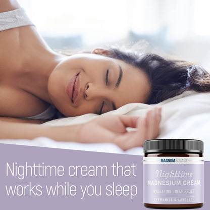 Magnum Solace Magnesium Lotion – Nighttime Magnesium Cream – Apply to Legs, Arms or Chest - Topical Magnesium Chloride – USA Made and Safe for Kids (Chamomile Lavender) - Maple Wellness Supplements